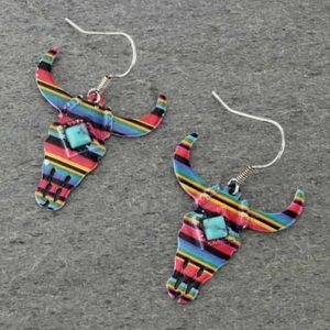 New! Serape Western Steer Earrings